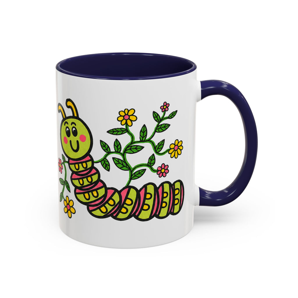 Hand-Drawn Cute Caterpillar Floral Illustration Coffee Mug | Accent Mug