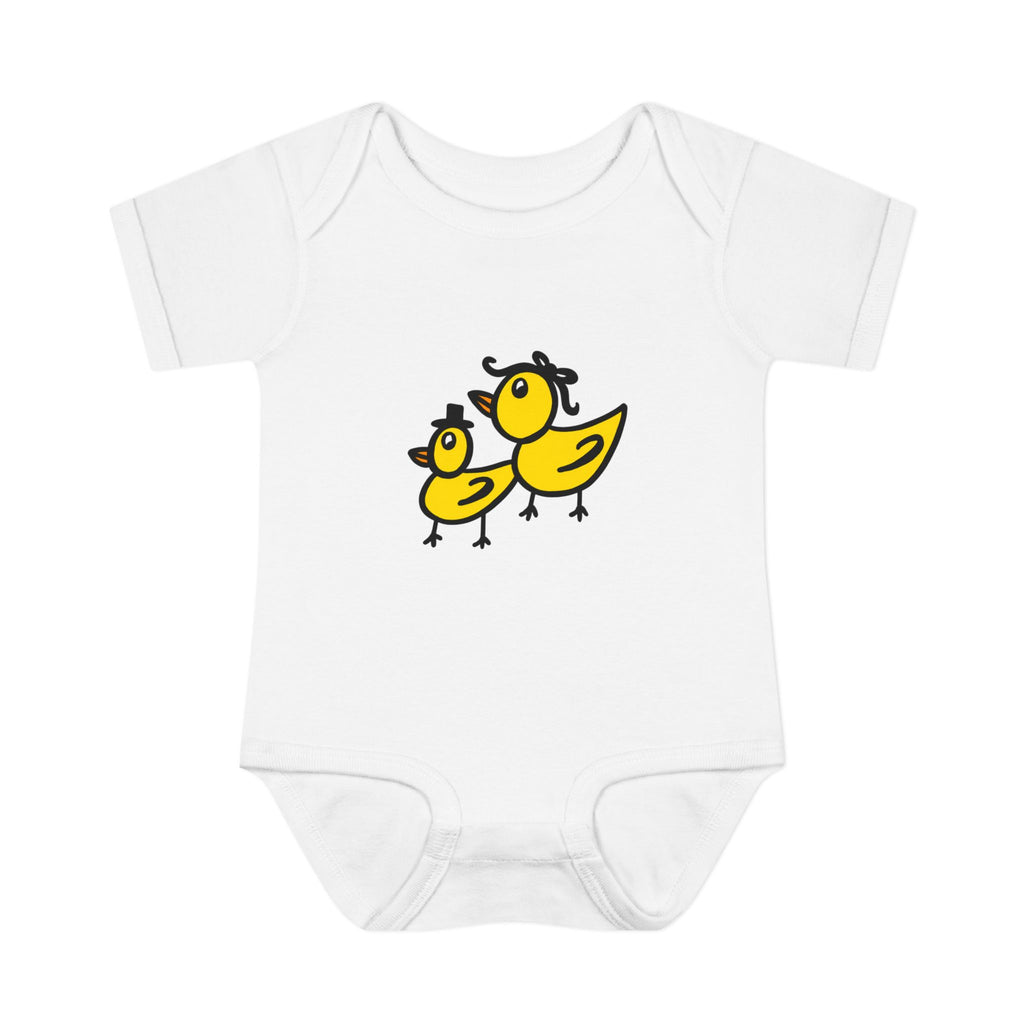 Hand-Drawn Yellow Ducklings Illustration Infant Bodysuit | Cute Baby Chick Design