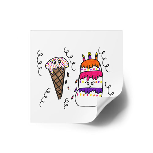 Cute Birthday Cake Sticker, Hand Drawn Ice Cream Sticker, Whimsical Dessert Sticker, Happy Birthday Vinyl Sticker