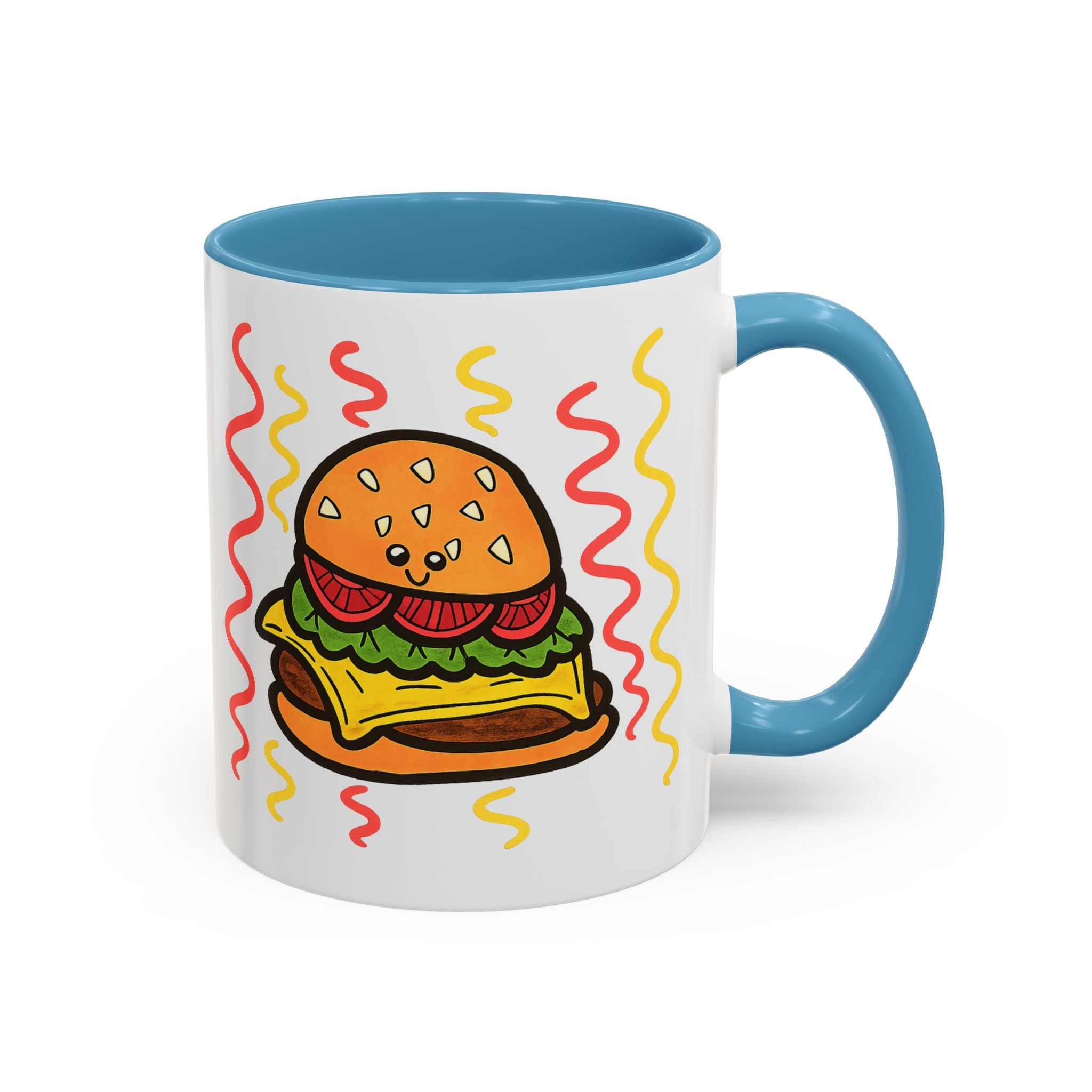 Hand-Drawn Cute Cheeseburger Cartoon Mug | Accent Coffee Mug 11oz 15oz