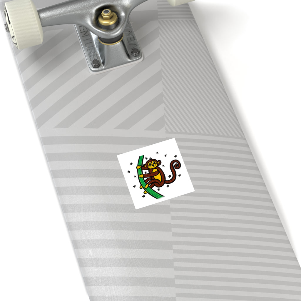 Hand-Drawn Cute Monkey on Tree Square Sticker | Indoor Outdoor