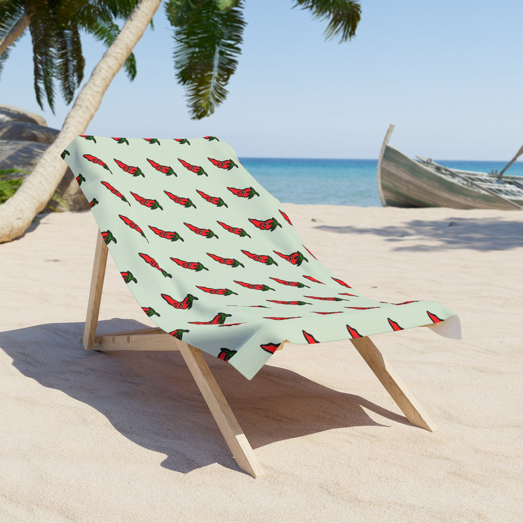 Hand-Drawn Cute Chili Pepper Pattern Beach Towel | Retro Spice Motif