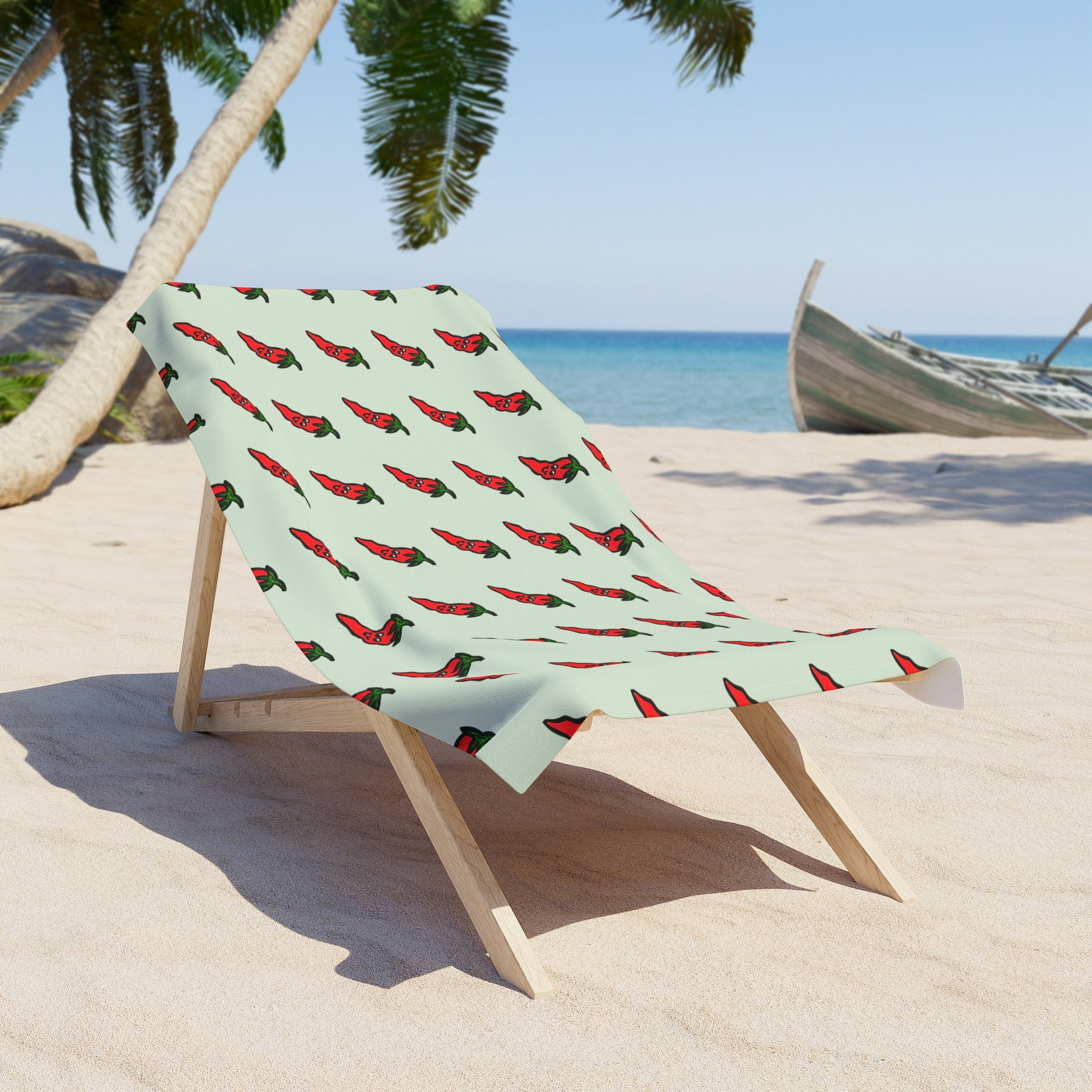 Hand-Drawn Cute Chili Pepper Pattern Beach Towel | Retro Spice Motif