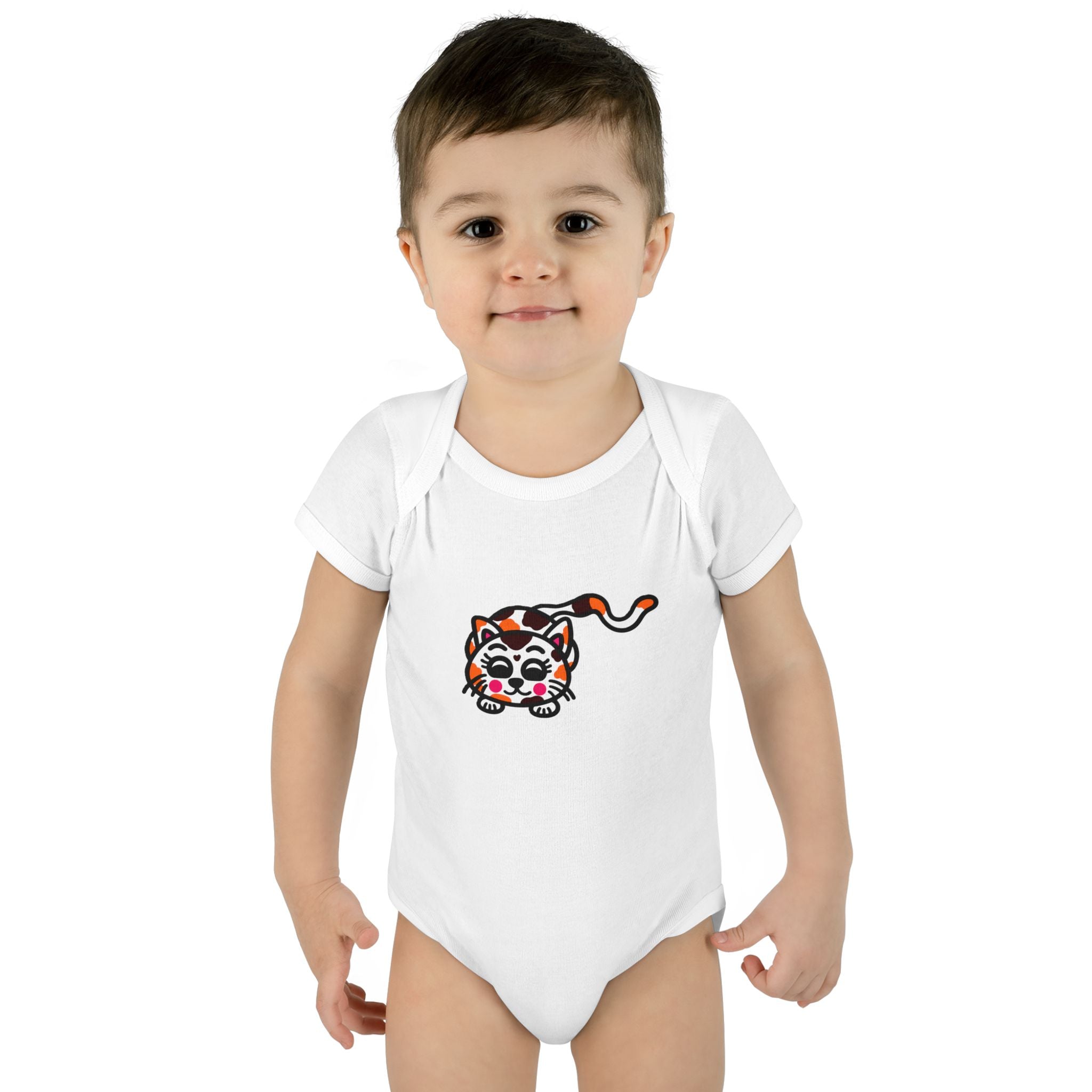 Hand-Drawn Cute Calico Cat Infant Bodysuit | Cute Kitten Baby Onesie