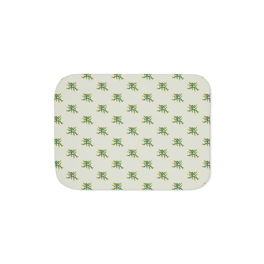 Hand-Drawn Green Vine with Flowers Sherpa Blanket | Tropical Botanical Throw