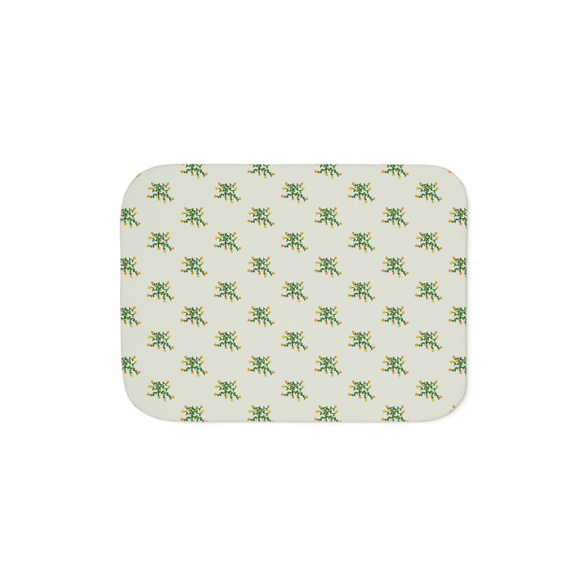 Hand-Drawn Green Vine with Flowers Sherpa Blanket | Tropical Botanical Throw