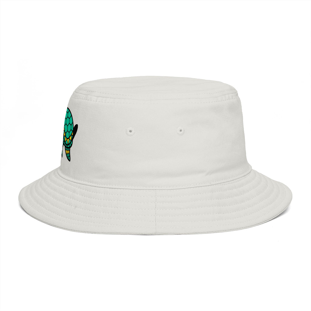 Hand-Drawn Cute Sea Turtle Bucket Hat | Cartoon Turtle, Teal & Yellow