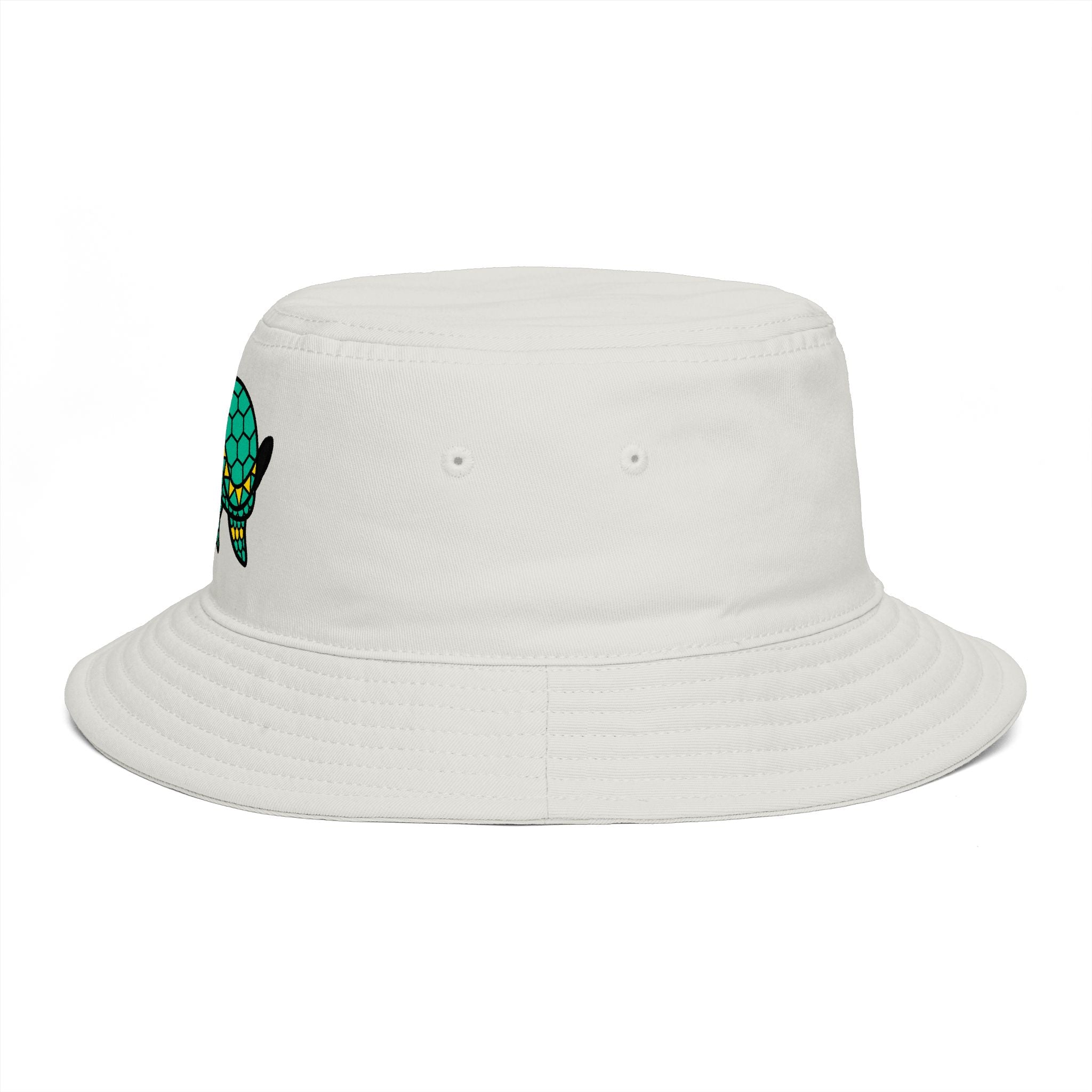 Hand-Drawn Cute Sea Turtle Bucket Hat | Cartoon Turtle, Teal & Yellow