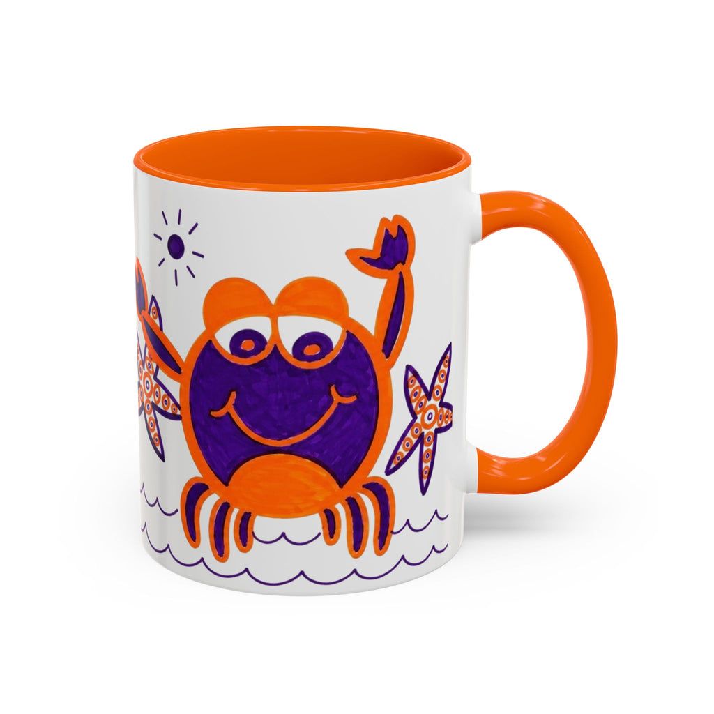 Hand-Drawn Playful Purple Orange Crab mug | Accent Coffee Mug