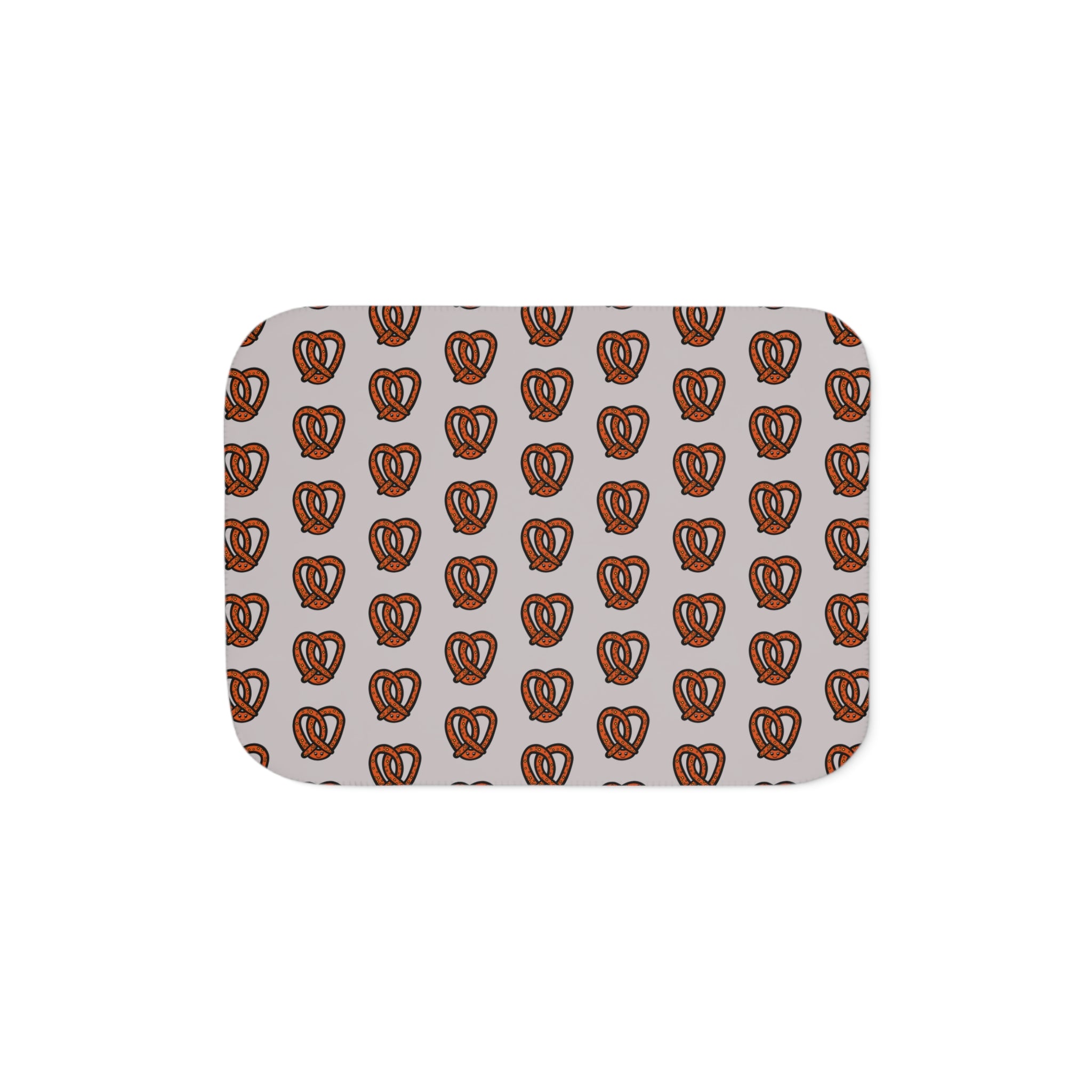 Hand-Drawn Brown Salted Pretzel Pattern Sherpa Blanket | Cozy Snack Print, Neutral Kitchen Throw