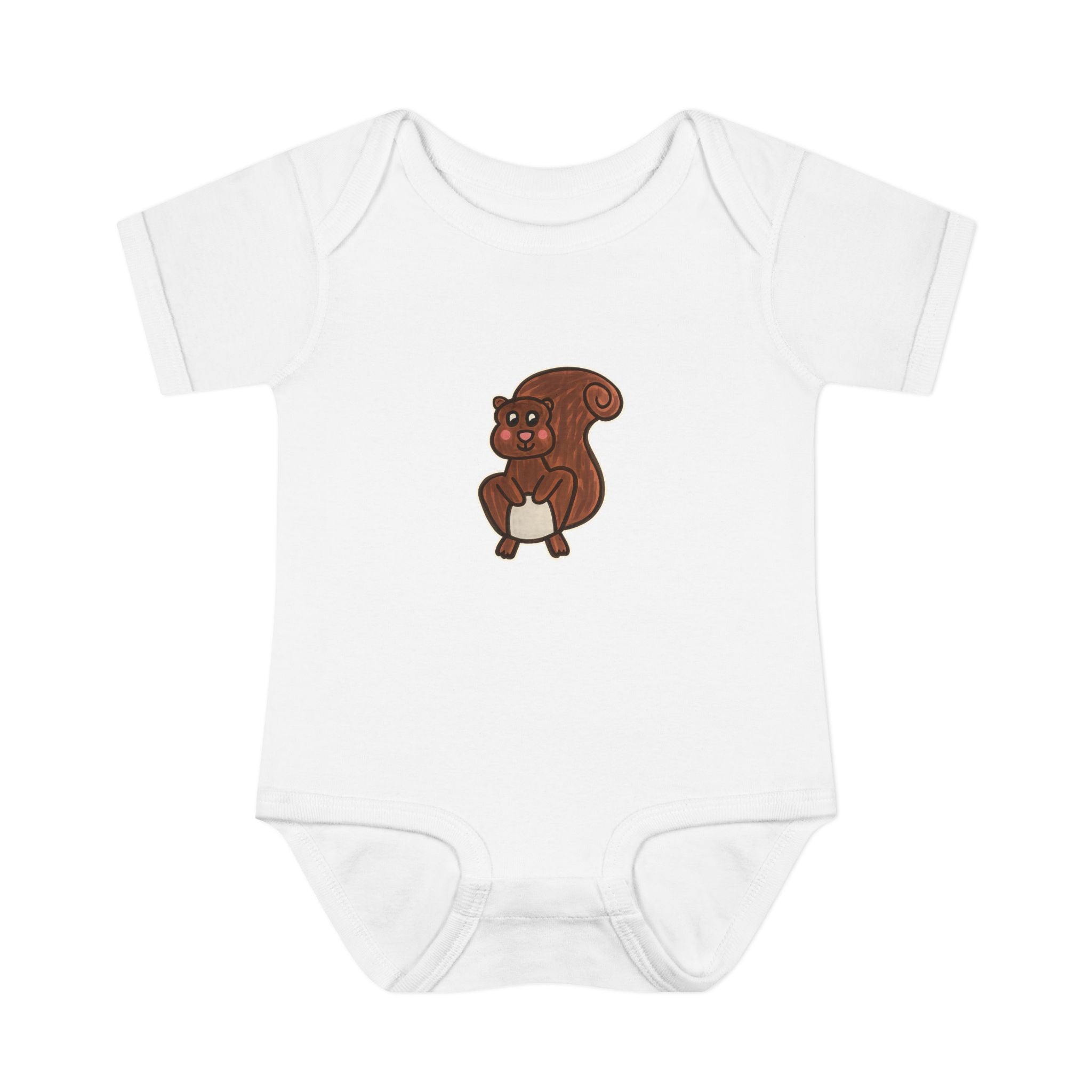 Hand-Drawn Cute Brown Squirrel Bodysuit | Infant Baby Rib Bodysuit