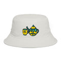 Hand-Drawn Yellow and Teal Mustache Teapot and Cup Illustration Bucket Hat | Yellow Teapot Whimsical Hat