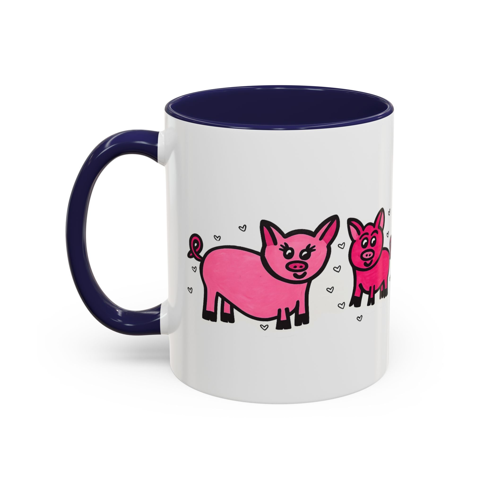 Hand-Drawn Pink Pig Pattern Mug | Accent Coffee Mug 11oz 15oz