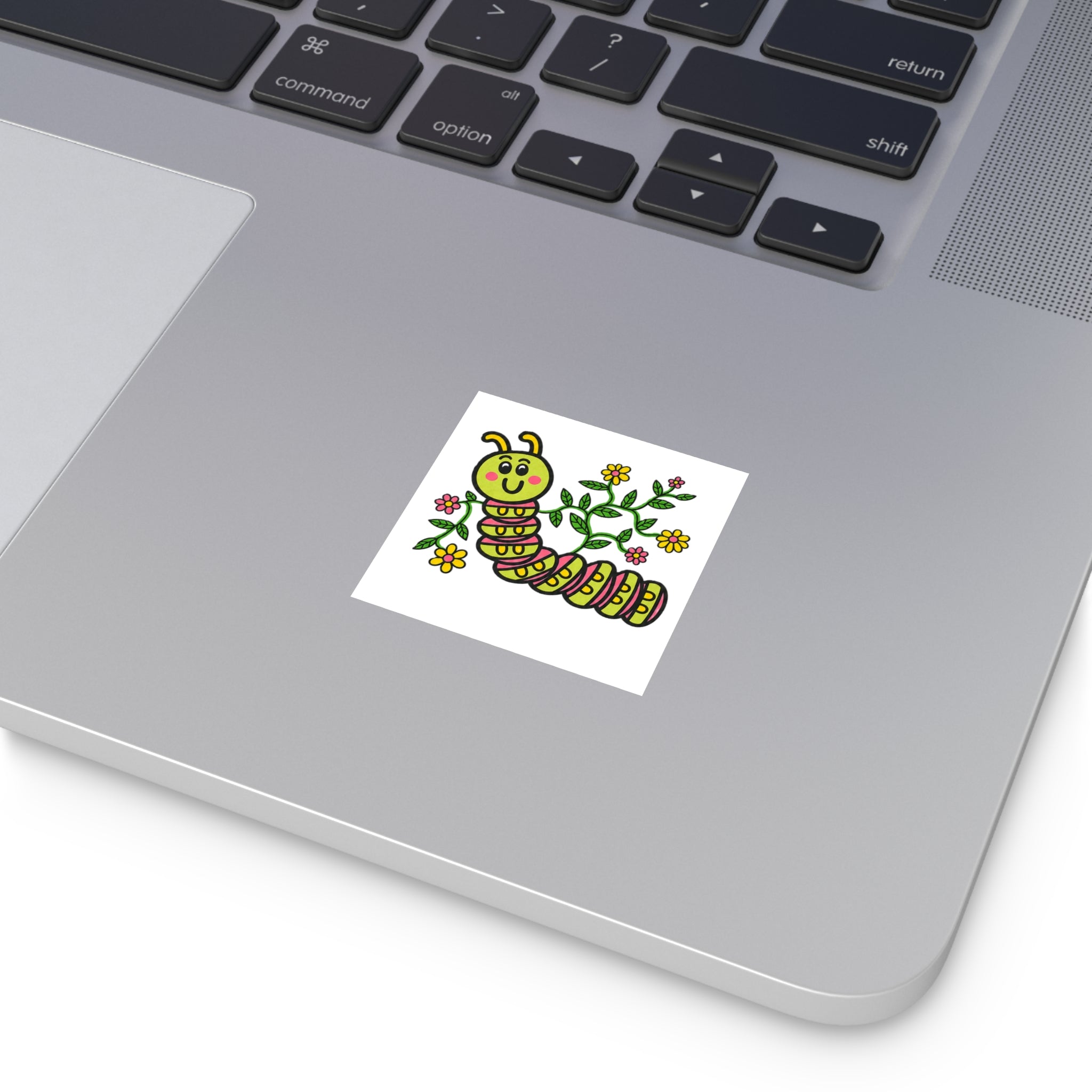 Hand-Drawn Cute Caterpillar with Flowers Sticker