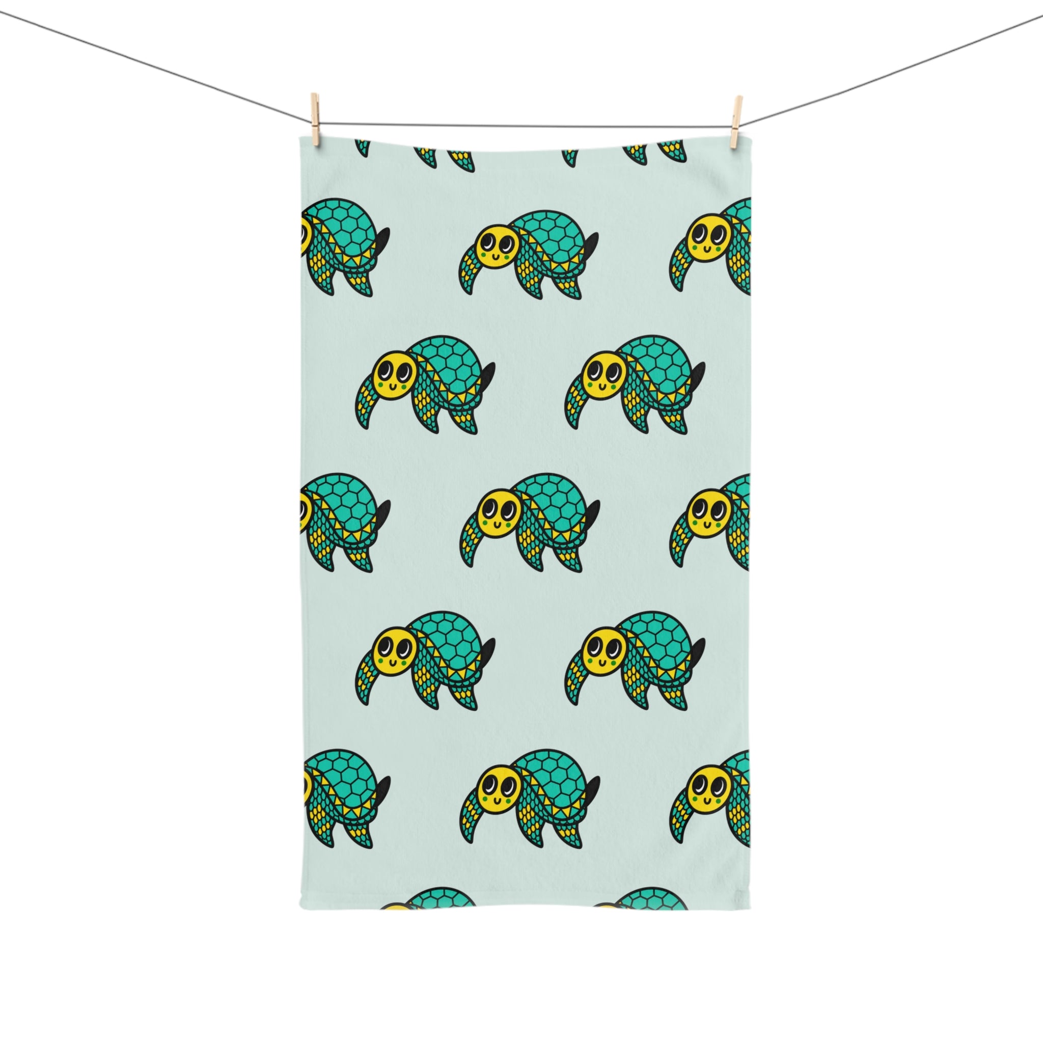 Hand-Drawn Cute Sea Turtle Hand Towel, Coastal Bathroom Decor, Whimsical Ocean Kitchen Towel, Turtle Tea Towel, Beach House Gift