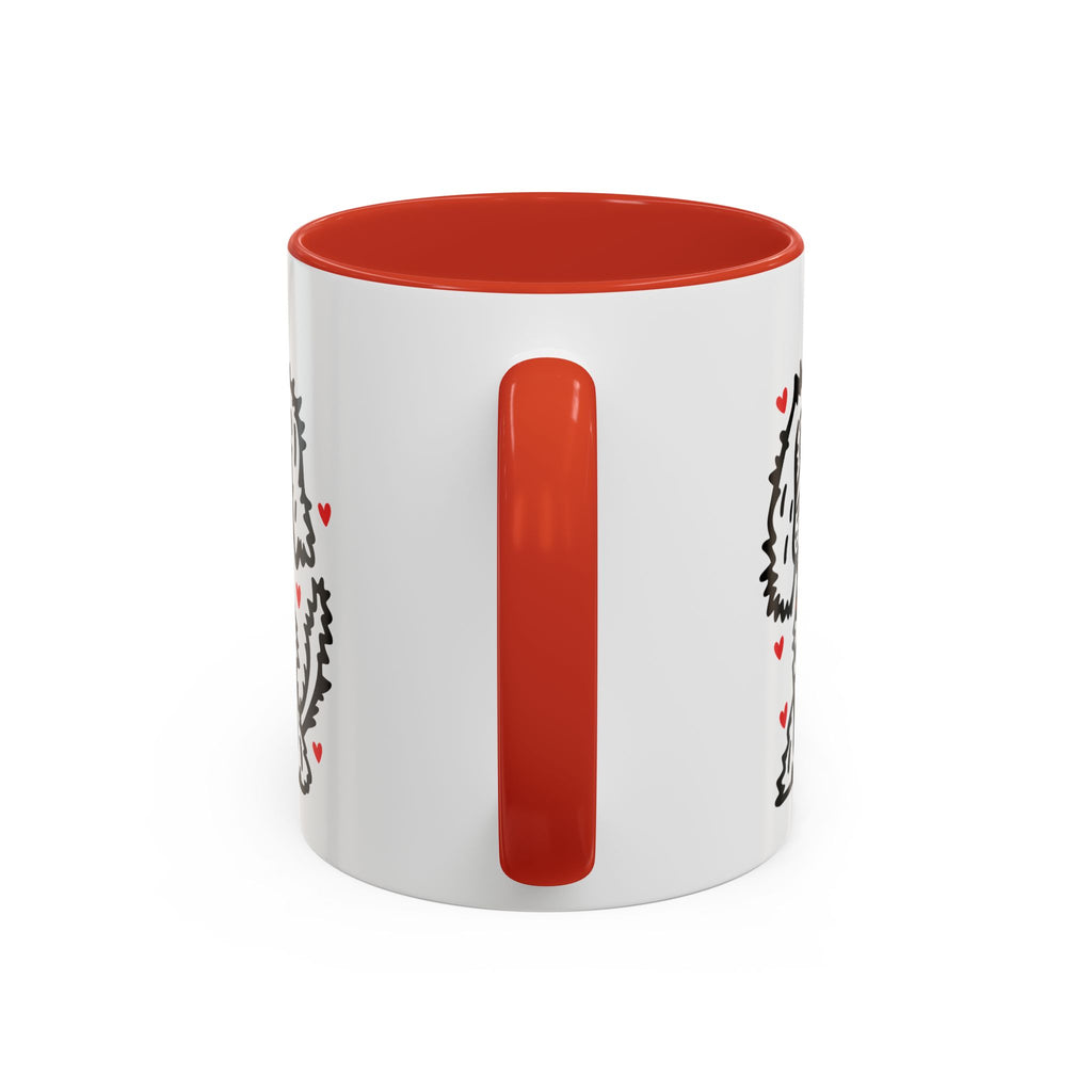 Hand-Drawn Fluffy Dog Red Collar Accent Coffee Mug | White Dog Illustration