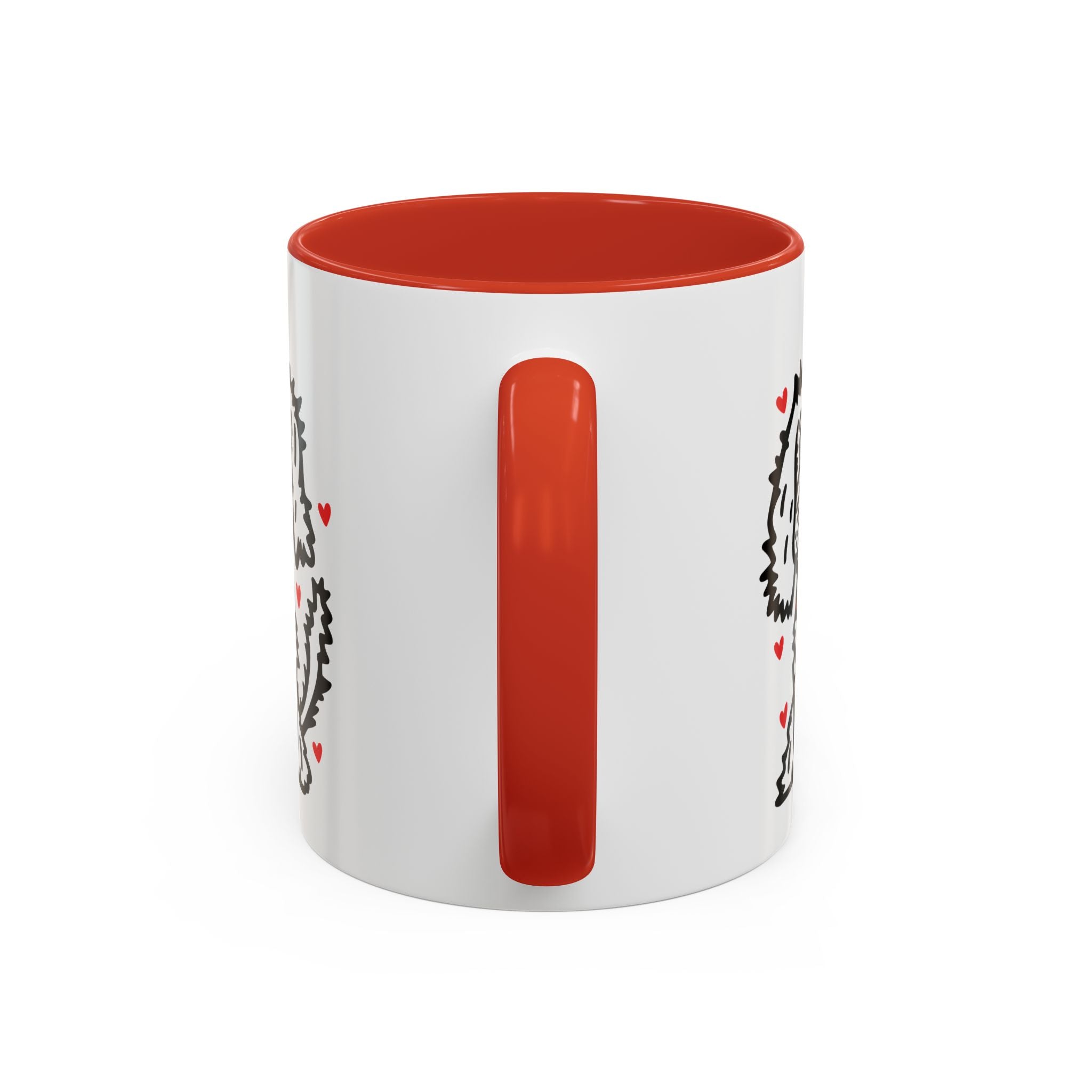 Hand-Drawn Fluffy Dog Red Collar Accent Coffee Mug | White Dog Illustration