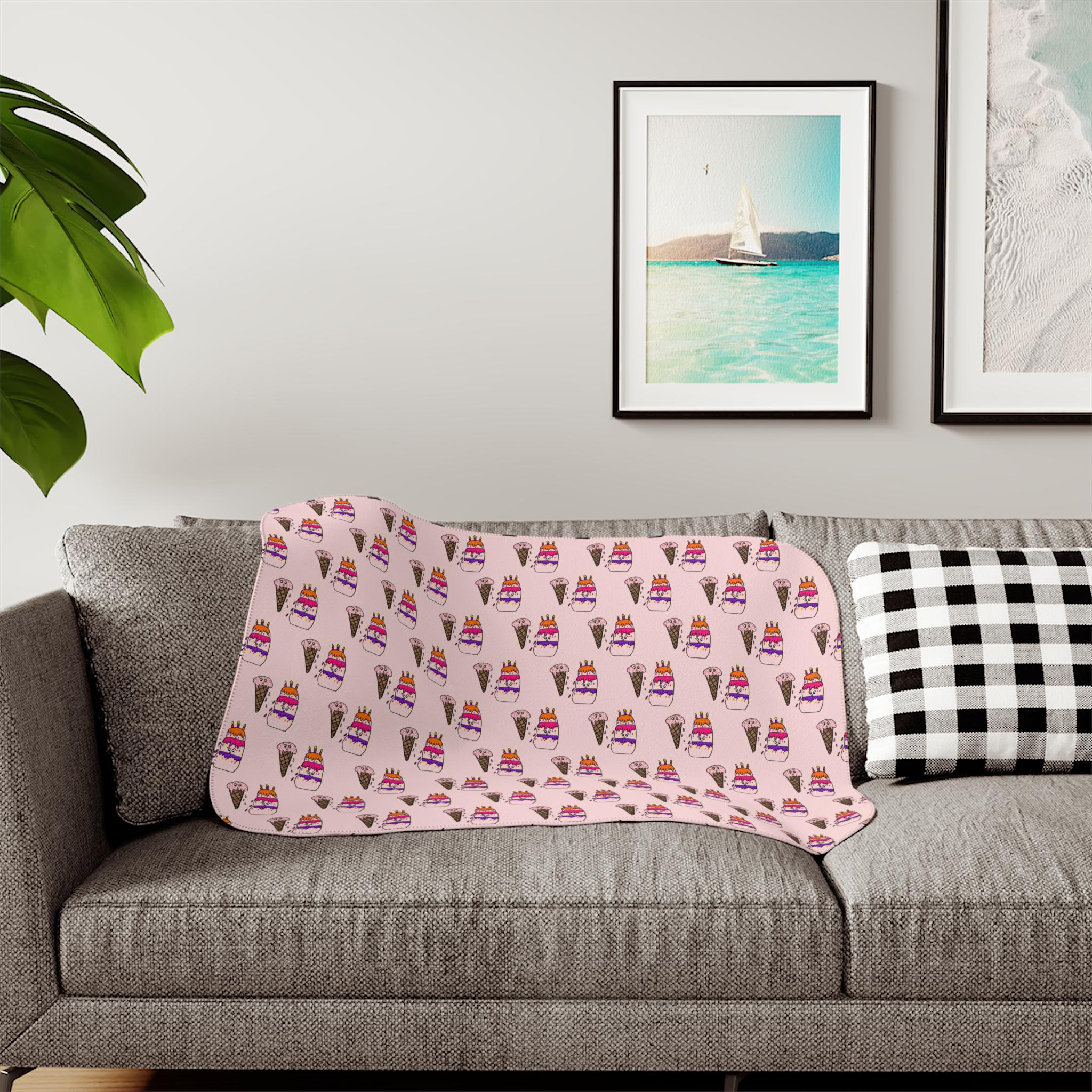 Hand-Drawn Pink Ice Cream Cone and Cake Pattern Sherpa Blanket | Cute Dessert Print