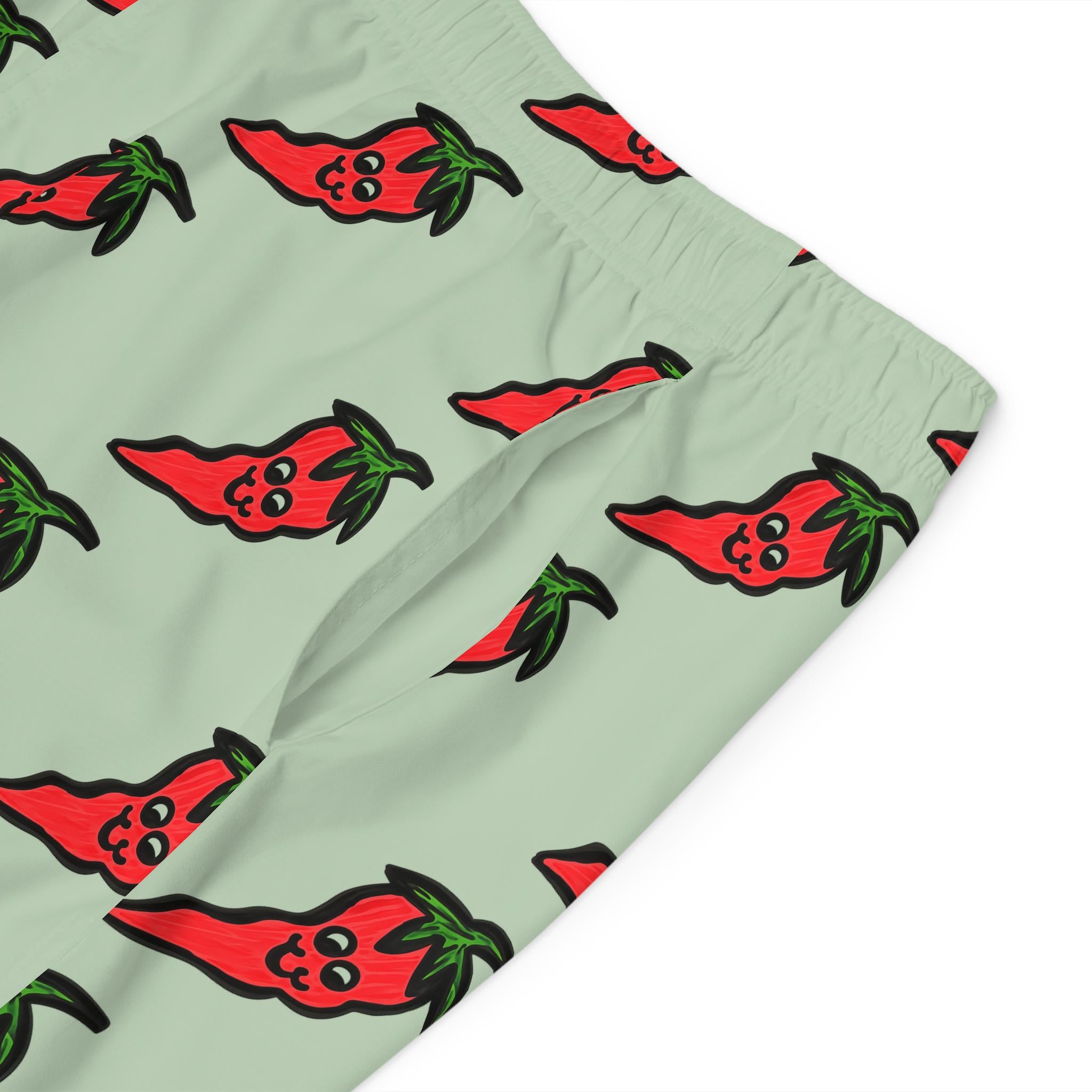 Hand-Drawn Cute Chili Pepper Pattern Men's Board Shorts | All-Over Hot Red Veggie Print